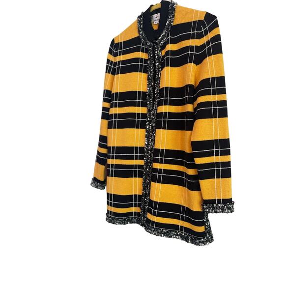J.S.S Womans Knit Wear Jacket Sz S Yellow and black with fringe trim wool blend - Picture 2 of 13